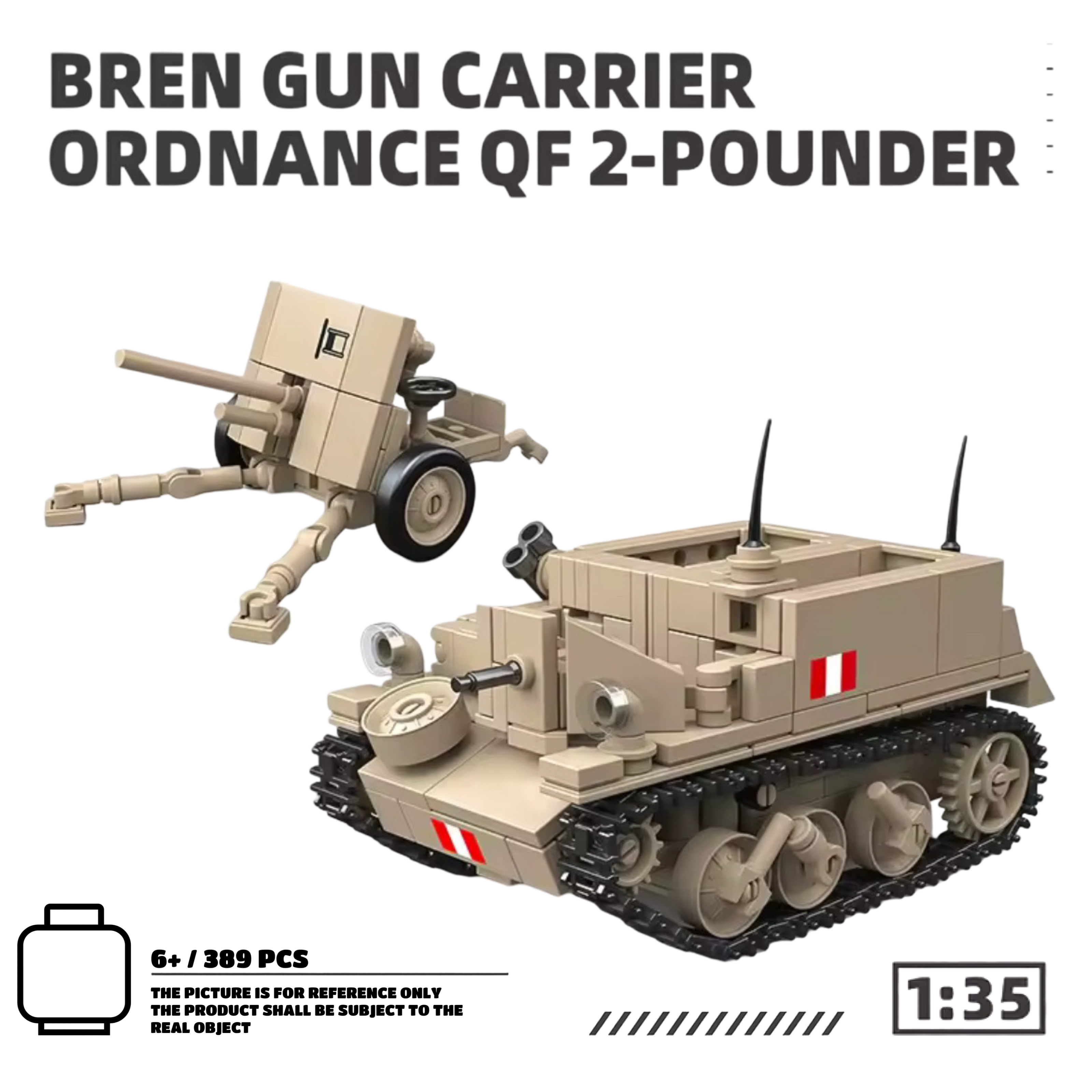British Bren Gun Carrier Ordnance QF 2lber (389PCS) – WW2 Brick Compatible Military Build